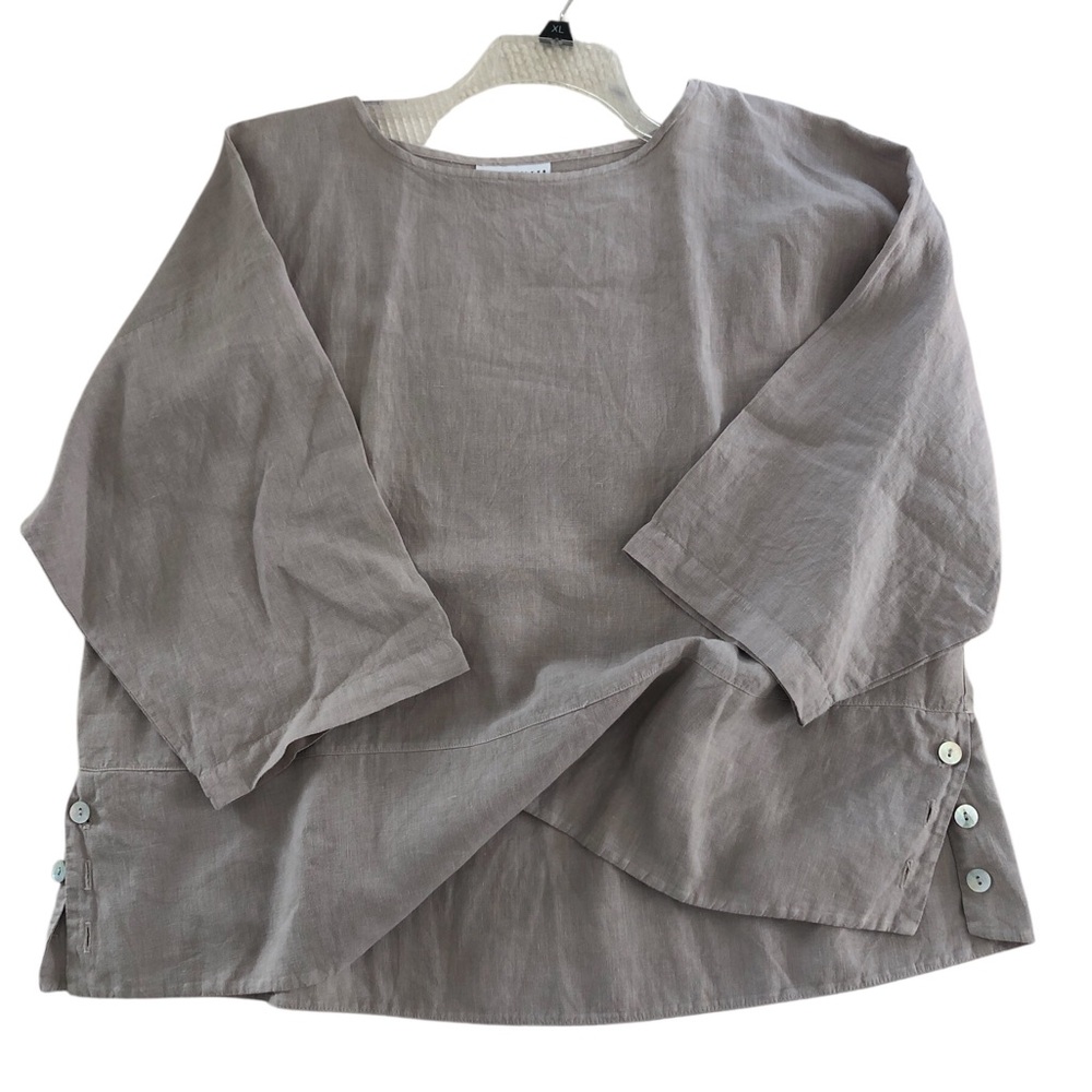 bryn Walker Taupe Button-Side Linen Tunic - Picture 1 of 10